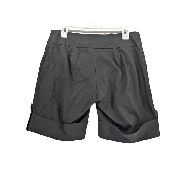 Karen Kane Cuffed Chino Shorts 6 Black Stretch Mid Rise Flat Front Zip Office - Picture 3 of 11
